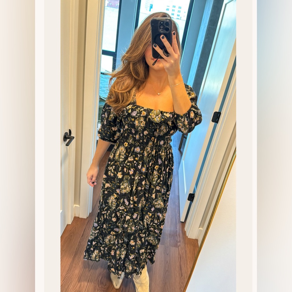 Free People Oasis Floral Printed Midi Dress in Black $168 - Picture 8 of 8